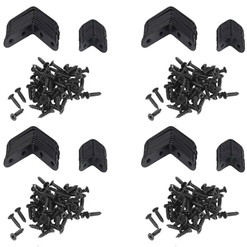 ABUL-80 Pcs Black L Brackets 90 Degree Angle Joint Bracket Fastener For Wood Chair Bookshelf Board (40Pcs-40Mm/40Pcs-20Mm)