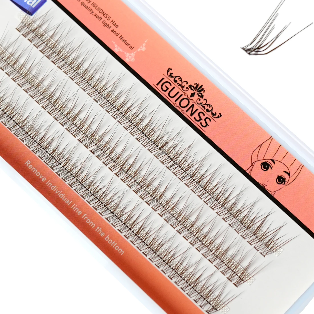 IGUIONSS IG2250 L-Curl Fishtail Natural Mink Brown Eyelash Extensions Super Cluster Individual Volume Makeup Tools