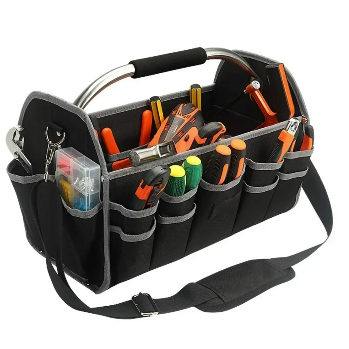

1680D Oxford Cloth Tool Bag Iron Tube Multifunctional Electrician Tools Storage Large Capacity Woodworking Handbag Toolbag
