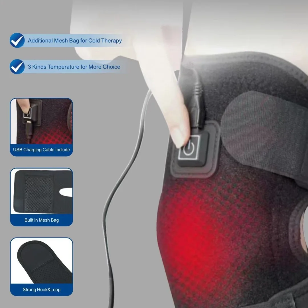 USB-Powered Dual-Head Heating Knee Massager | Battery-Free Leg Heat Massager | 3 Heat Level Adjustments | Knee Joint Soothing Wa
