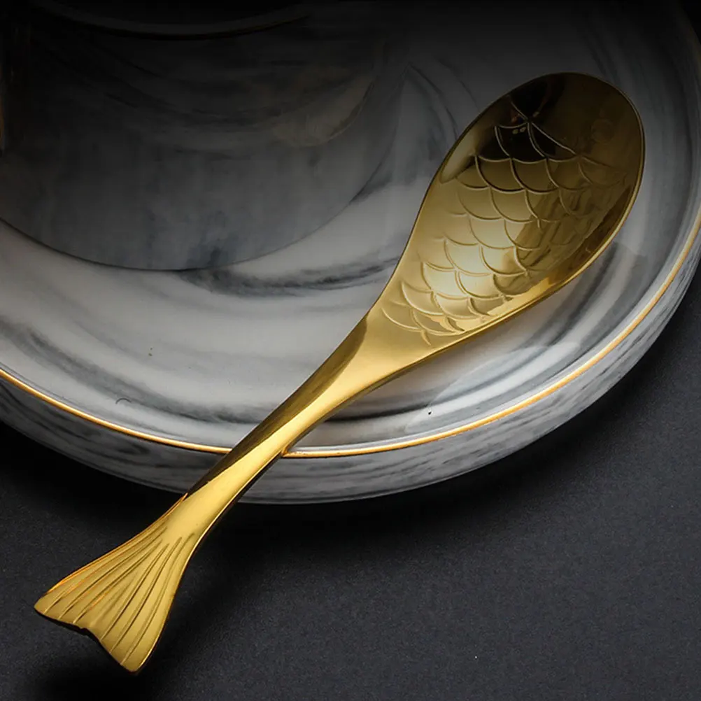 

2pcs Stainless Steel Fish 304 Smooth Edge Bright Coffee Stirring Spoon Ergonomic Adjustable Meal Spoon for Tea Food