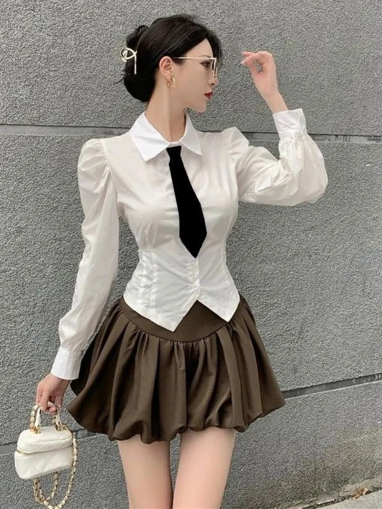 

Shirts Women Tunic Elegant Spring Casual Solid Femme Popular Korean Style Long Sleeve Mujer Blusas All-match Simple Harajuku Ins