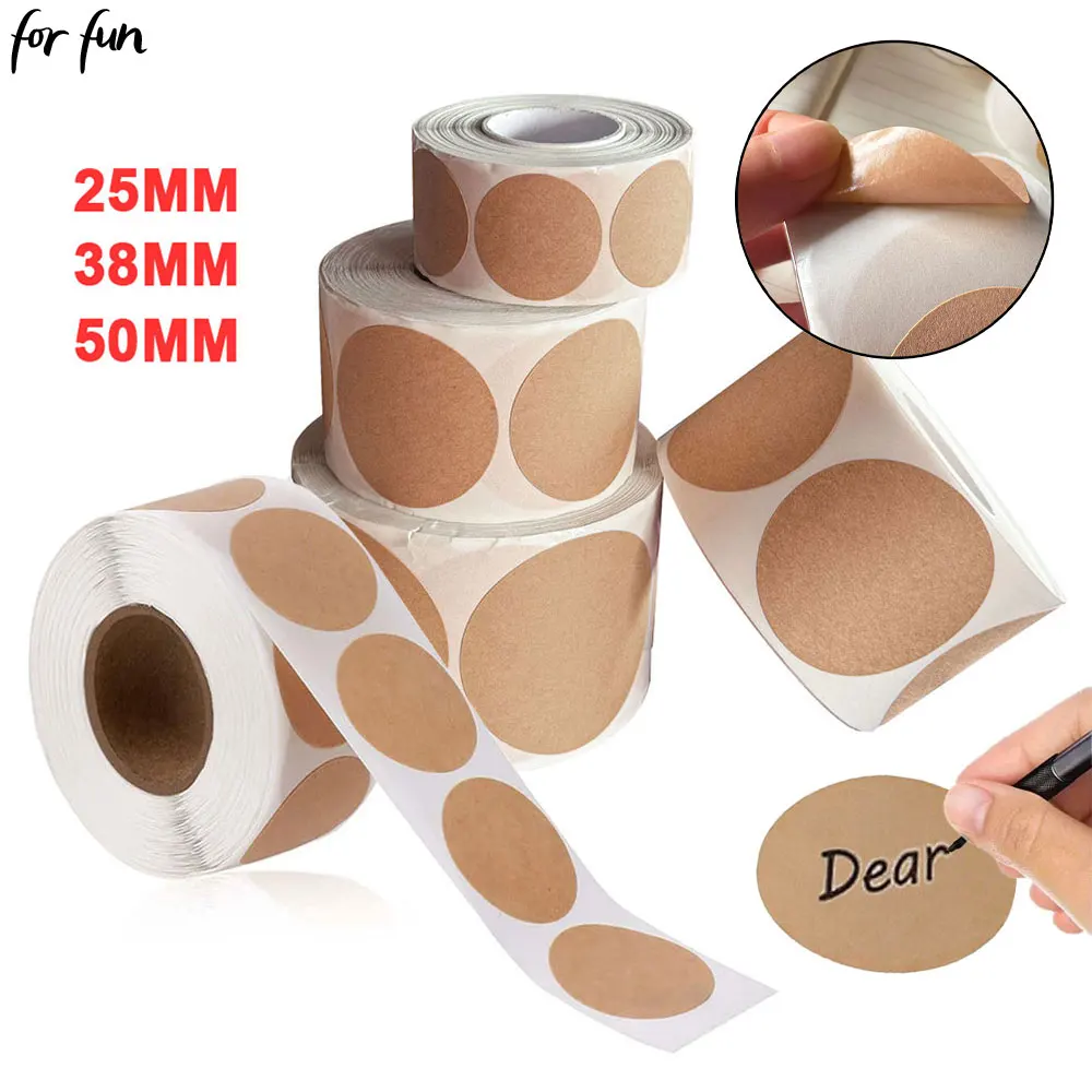 For Fun 2.5/3.8/5CM 500PCS/Roll Round Kraft Self-adhesive Label Paper Sticker Classification Name Personalized Labels Stickers