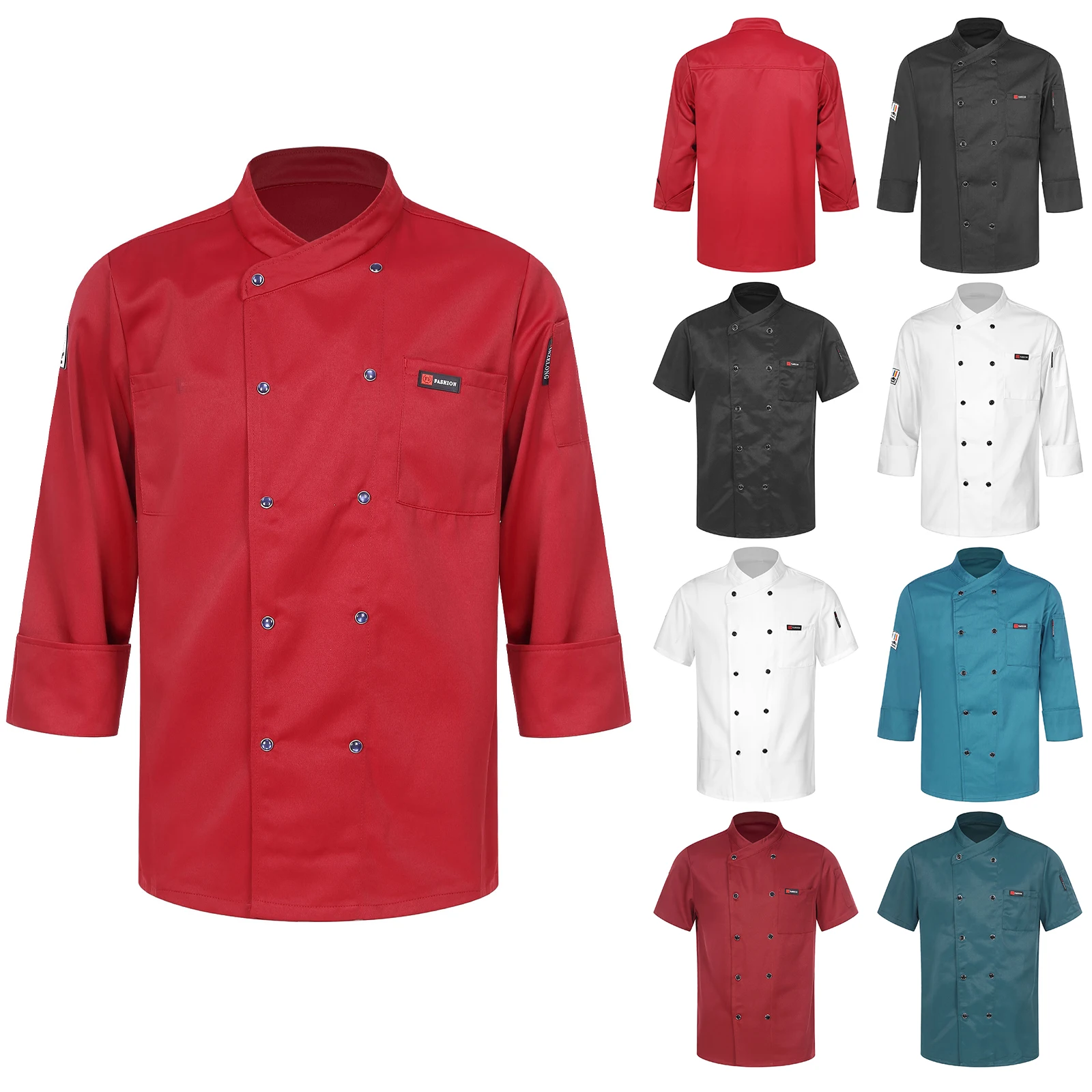 Mens Womens Chef Shirt Work Uniform Adults Jacket Cooking Tops with Pockets for Kitchen Restaurant Hotel Cafe Bakery Canteen