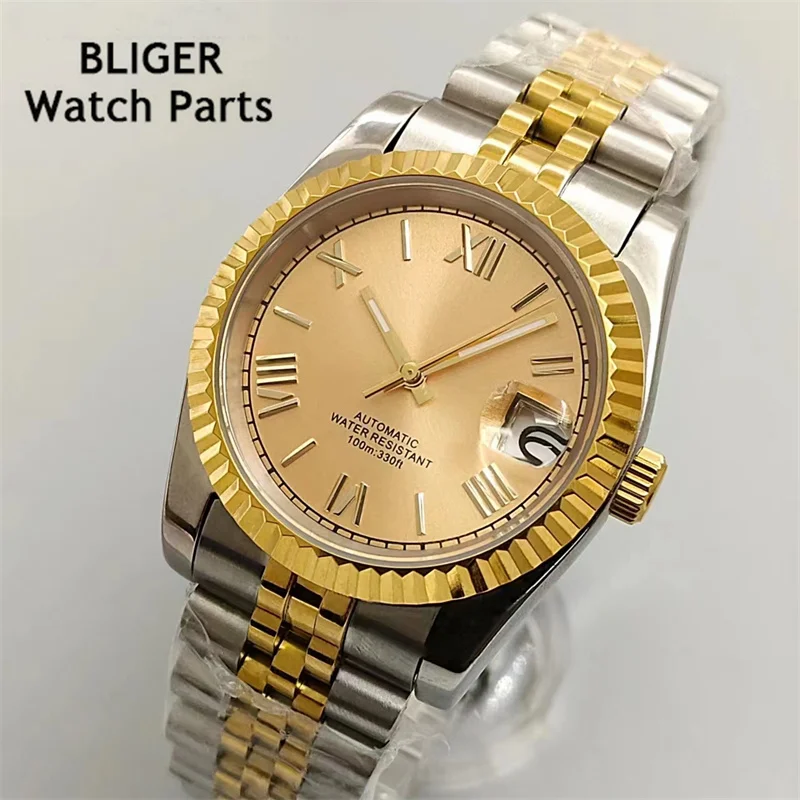 BLIGER 36mm/39mm NH35 Automatic Men\'s Watch Multiple Colored Dials Two-Tone Oyster/Jubilee Bracelet Sapphire Glass