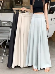 Large Wide Leg Pant Skirt for Women's Spring Summer Thin Pleated Suit Pants High Waist Drape Office Ladies Casual Dress Trousers