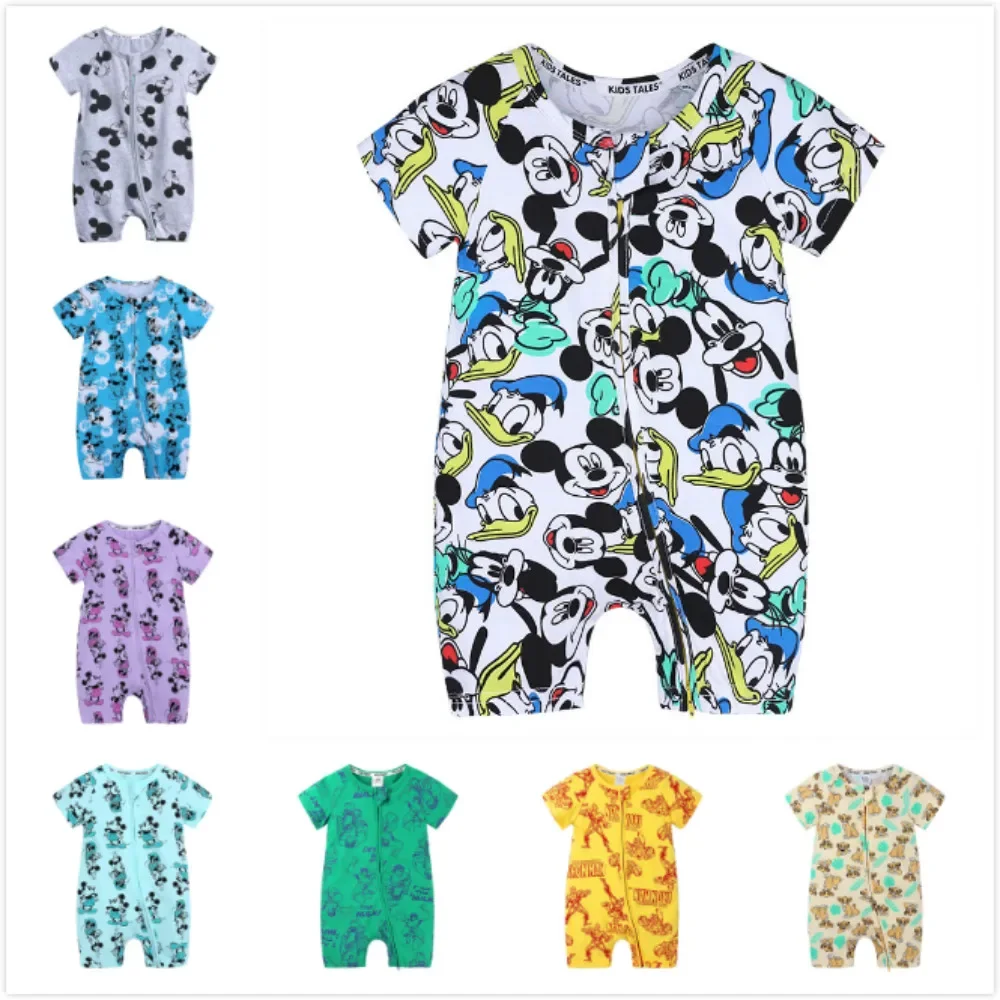 Summer Newborn Baby Rompers Short Sleeve Cartoon Mickey Mouse Boys Girls Toddler Kids Zipper Cotton Infant Outfits Tops Outfit