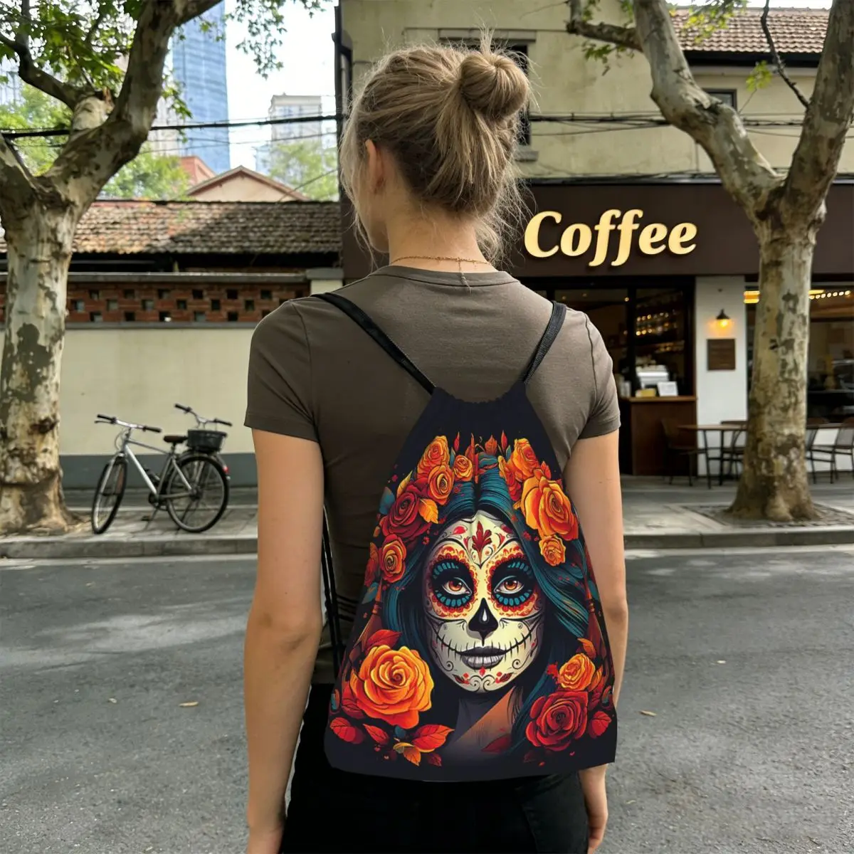 Mexican Skull Calavera Illustration Backpacks Multi-function Drawstring Bundle Pocket Sports Bag Book Bags for Travel School