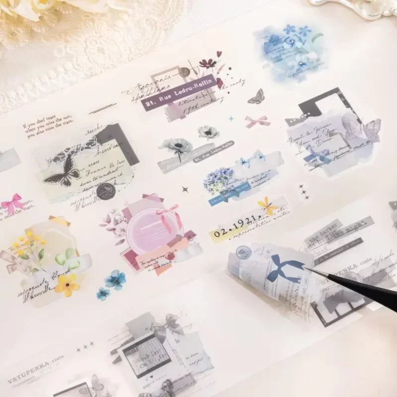 1Roll PET Tape poem handbook Tapes material decorative collage into collage backing stickers Adhesives Scrapbook cut 50mm*2m