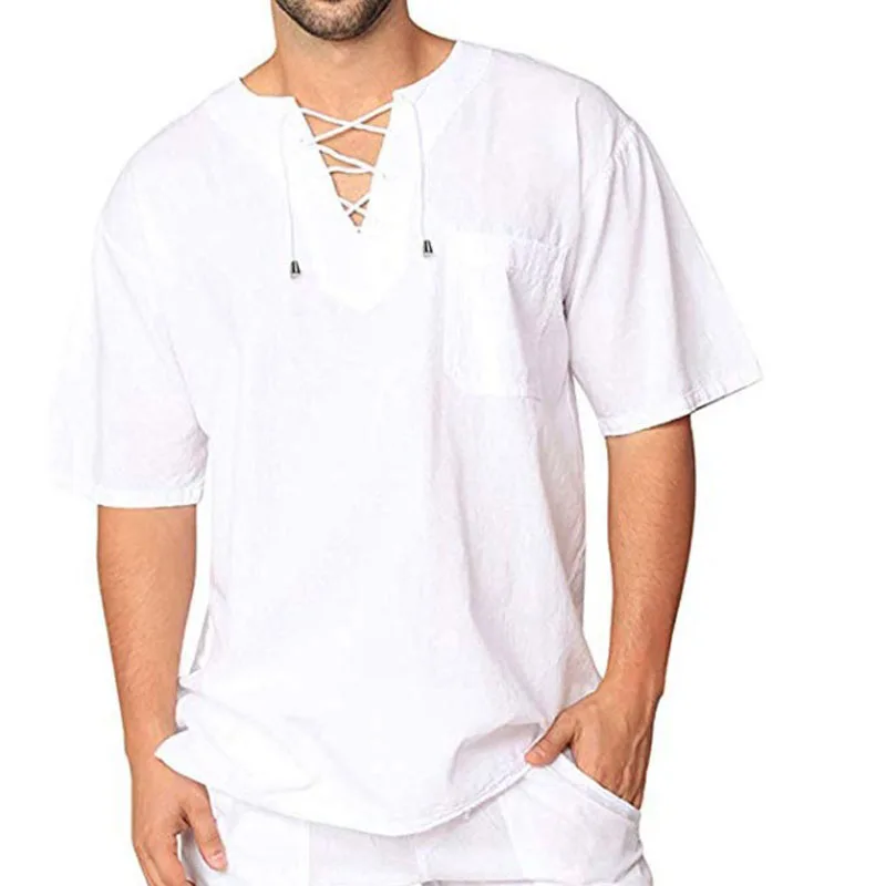 

Men's Casual T Shirts Clothes Solid Color Shirt Mens Pullover Tops Blouse Men Summer Shirts Short Sleeve Breathable Linen MY351