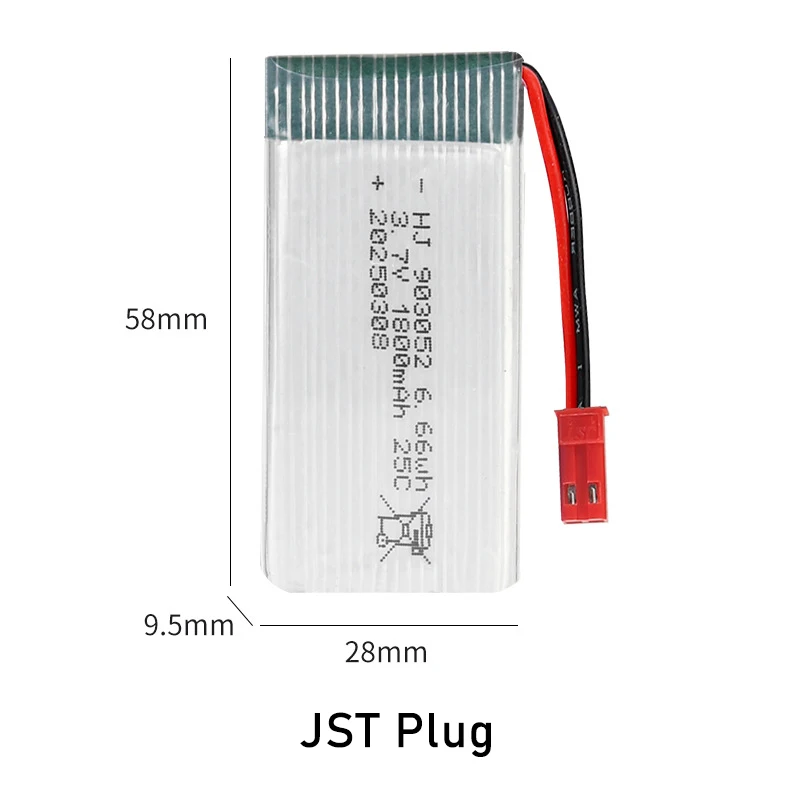 3.7V 1800mAh 25C High Rate 903052 Rechargeable Lithium Battery for SYMA Drone RC Toy Quadcopter Drone Accessories
