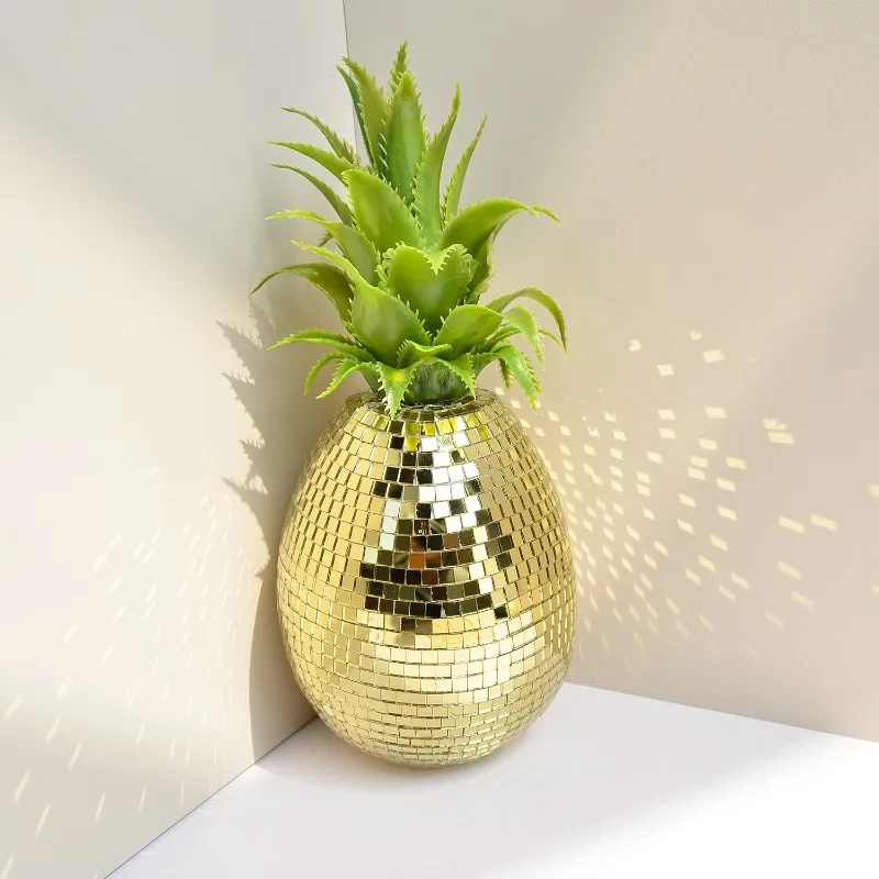 Creative Pineapple Gold Ornaments Inlaid with Glass Simulation Fruit Vintage Home Party Decorations