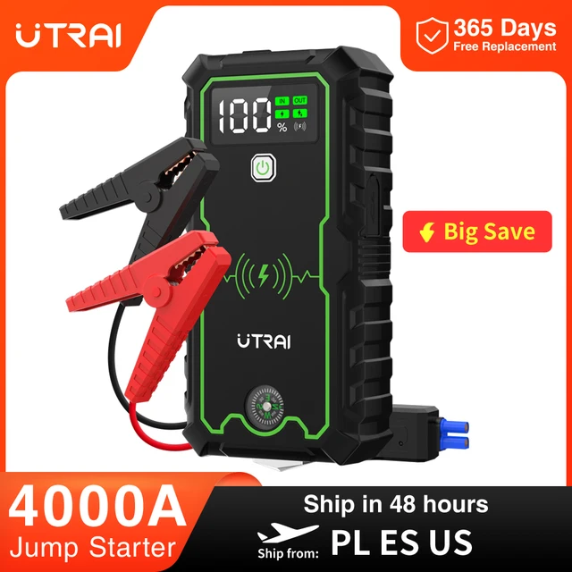 UTRAI Rozrusznik Samochodowy 4000A Rozruszniki Akumulatorów Samochodowych 16000mAh Przenośny Power Bank 10W Bezprzewodowe Ładowanie Wzmacniacz Rozruchowy do Samochodu