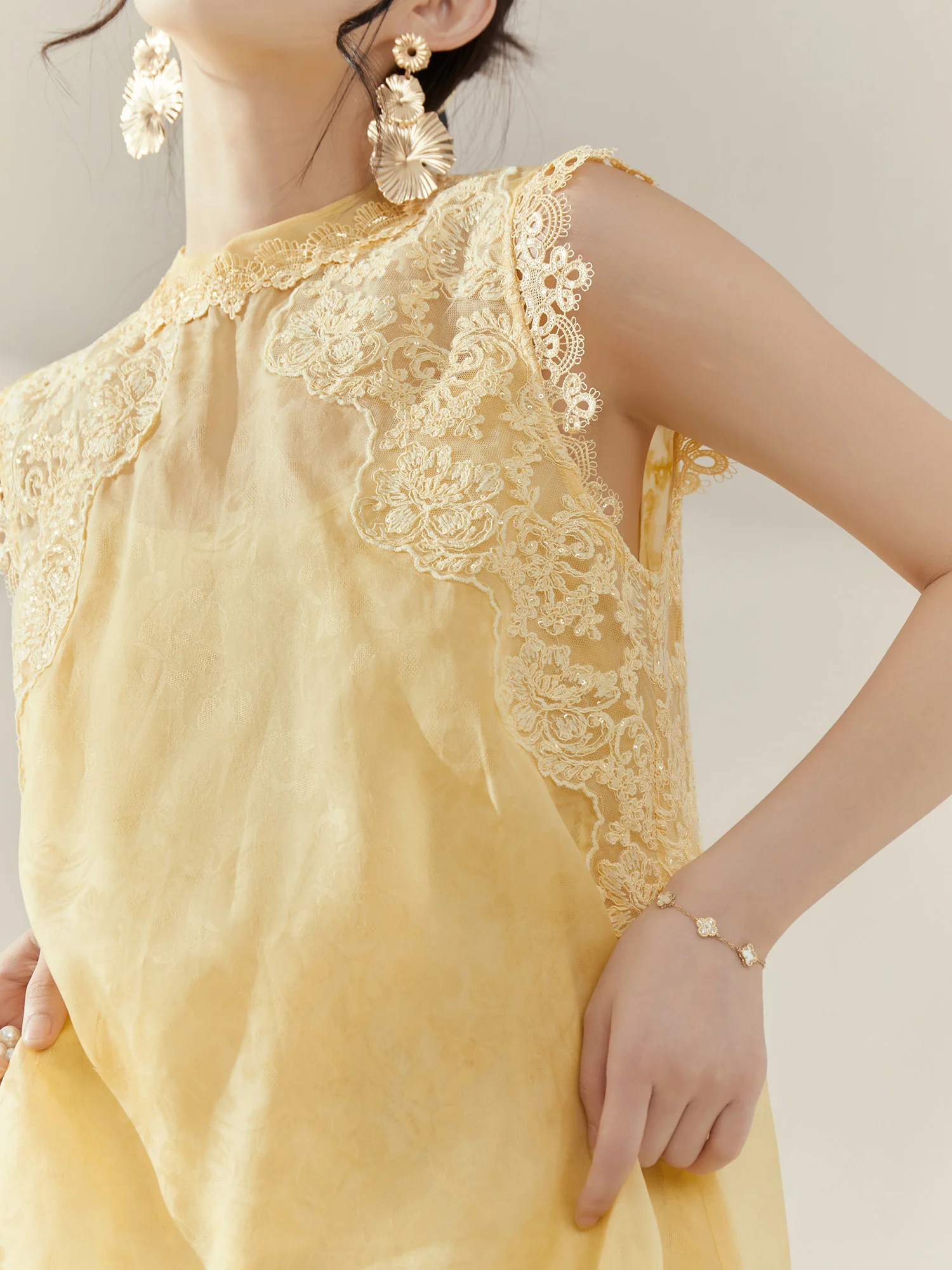 エレニューチャイニーズスレサマードフローイングエラスヴェルレース刺繍ホローアウトポリエステル生地Hバージョンカジュアルウェア