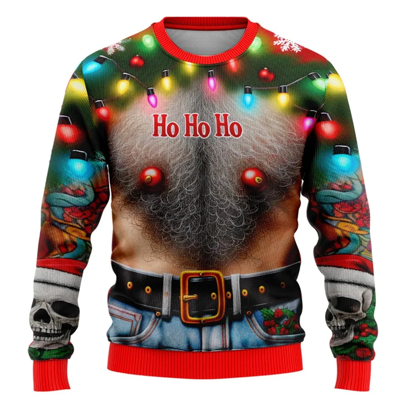 

3D printed men's T-shirt Fashion 2025 Ugly Christmas Funny Xmas Graphic Santa Claus Cosplay Pullovers Boy Crewneck Polyester