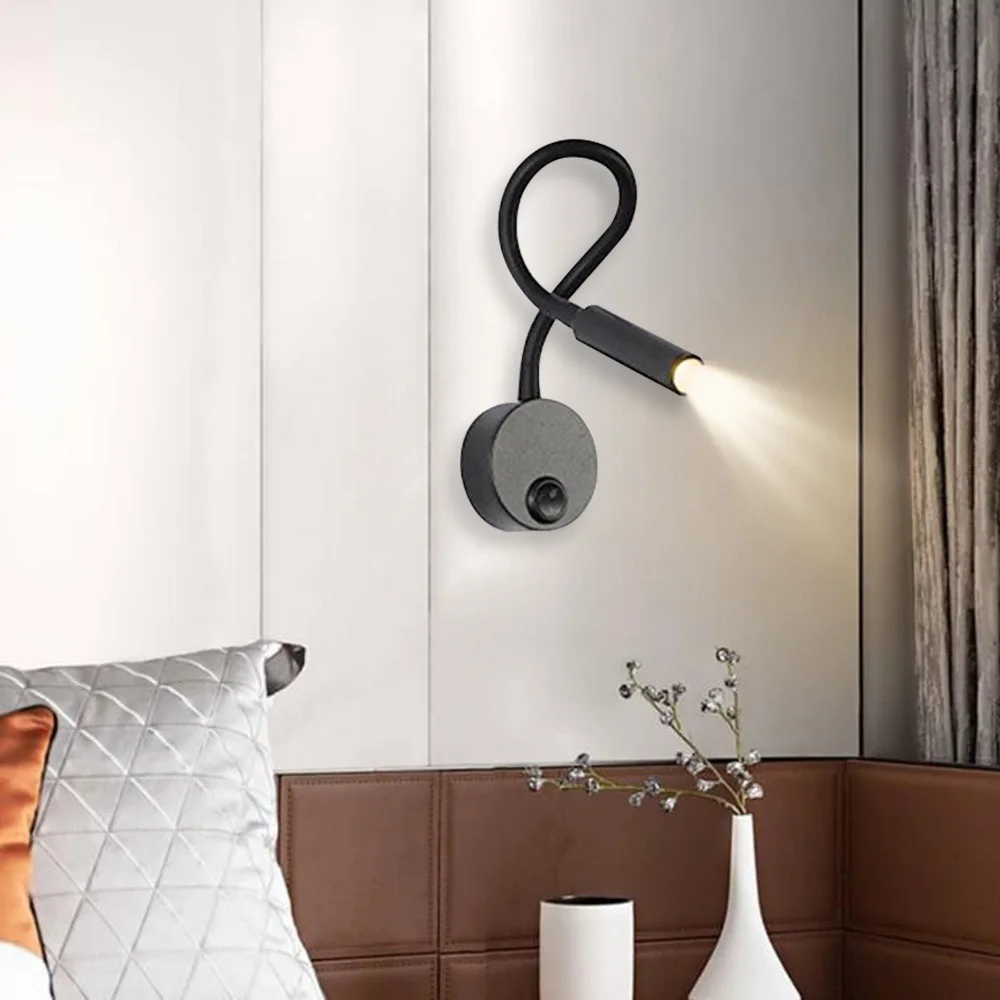 Imagem -06 - Cabeceira Wall Mounted Reading Lamp Gooseneck All-direcional Led Wall Lamp Sconces Metal Spot Lamp para Quarto e Estudo 3w