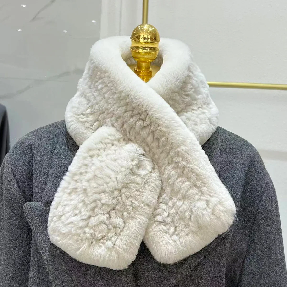 New Russia Winter Real Rex Rabbit Fur Scarf Women Winter Warm 100% Natural Rex Rabbit Fur Scarves Lady Knitted Real Fur Mufflers