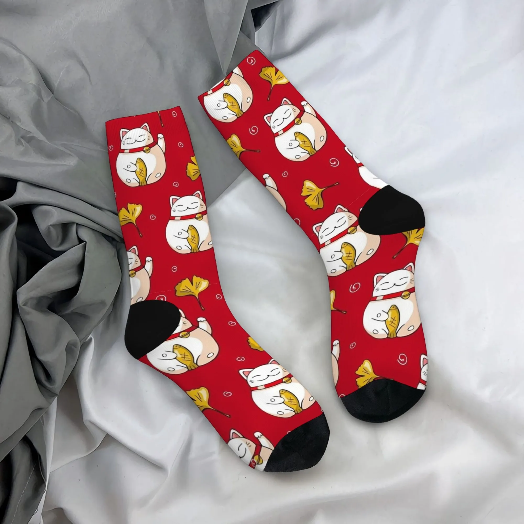 

1 пара унисекс носков Lucky Fortune Cat, забавные милые красные дышащие носки, повседневные повседневные праздничные подарочные носки, спортивные носки для бега, езды на велосипеде