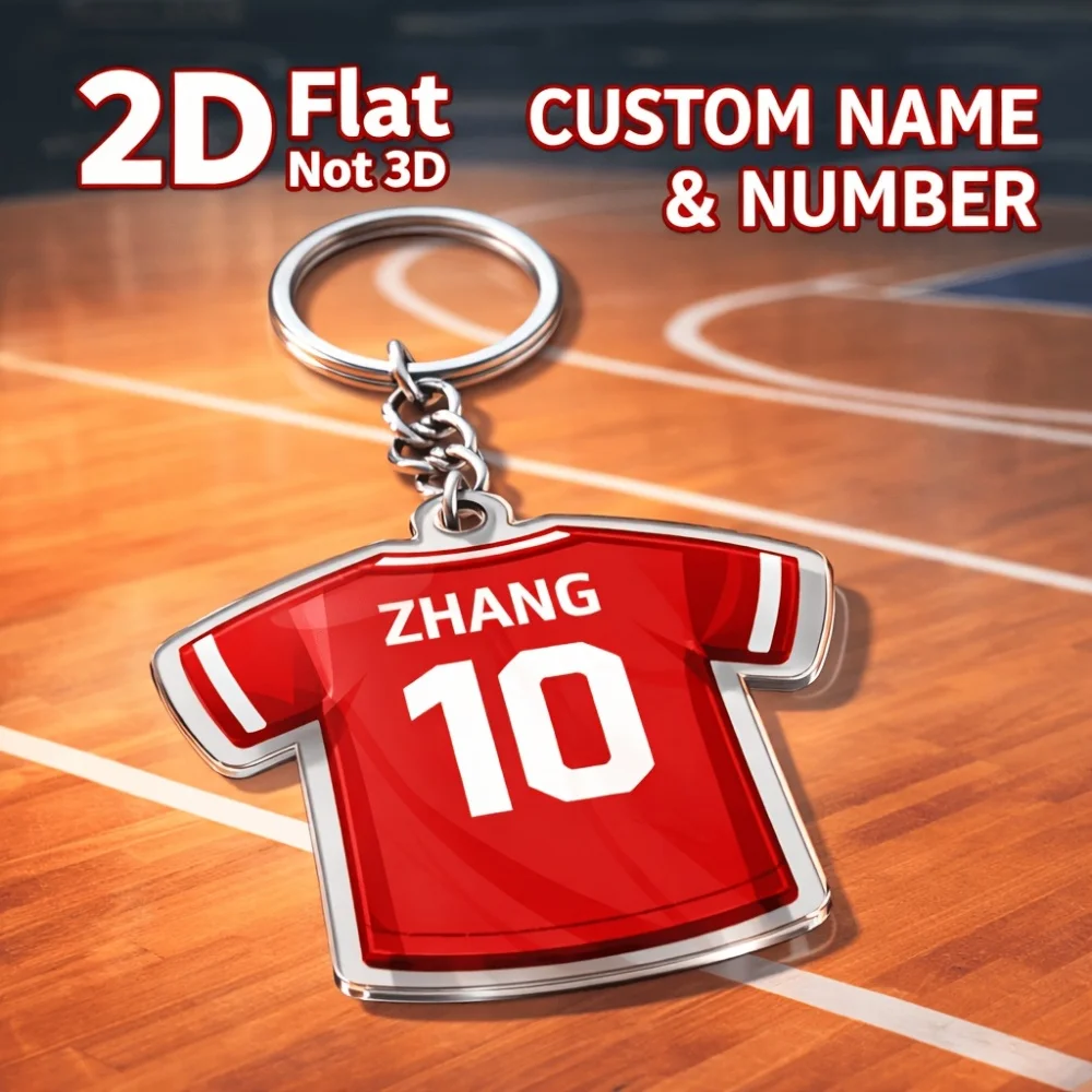 Porte-clés en acrylique personnalisés avec des maillots de football 2D plats, personnalisés avec des noms et des numéros, un cadeau spécial pour les fans de football