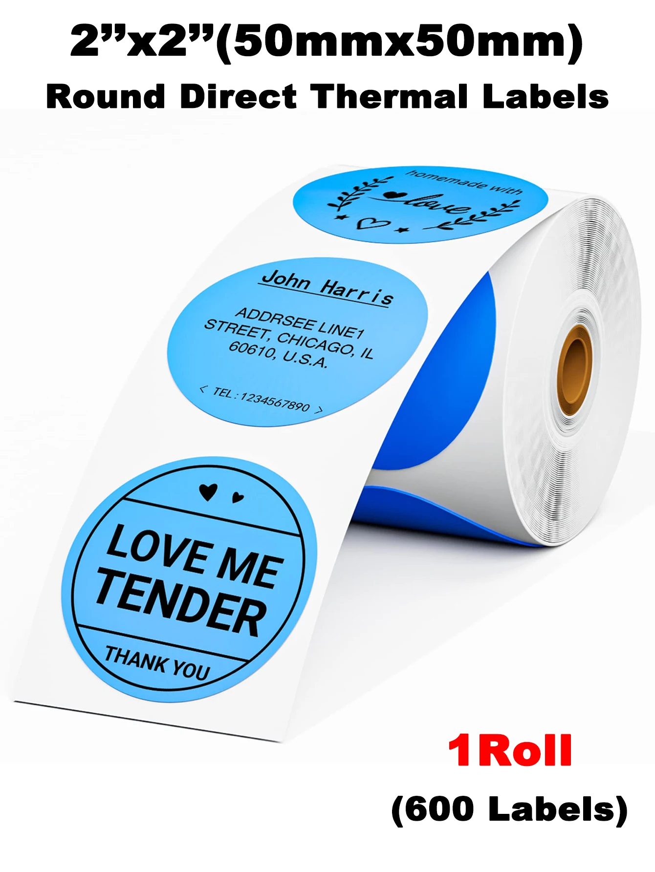 Thermal Labels Sticker Round 2 Inch (Blue, 600 Labels/Roll) Self-Adhesive Round Direct Thermal Labels,Sticker Labels