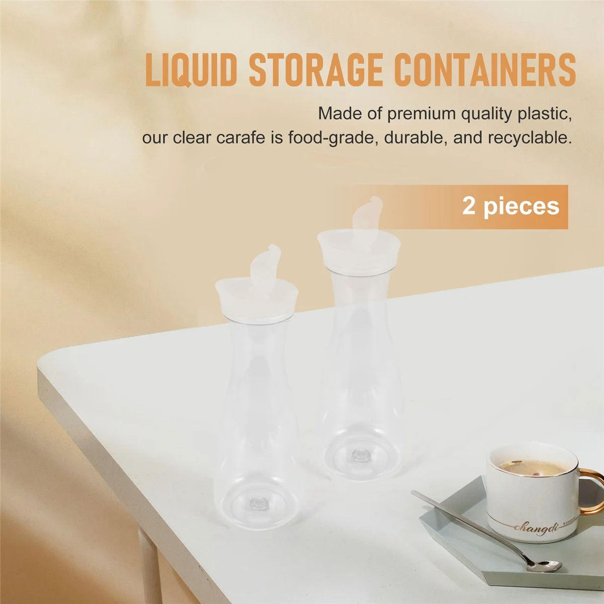 جديد 2 قطعة 1L أبواق مياه بلاستيكية مع أغطية علامة تبويب بيضاء قابلة للطعام وأباريق مقاومة للكسر قابلة لإعادة التدوير - جرة عصير #5