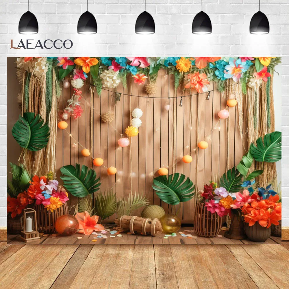 Summer Flamingo Photo Backdrop Tropical Palms Tree Luau Aloha Hawaii Beach Seaside Baby Birthday Party Photography Background