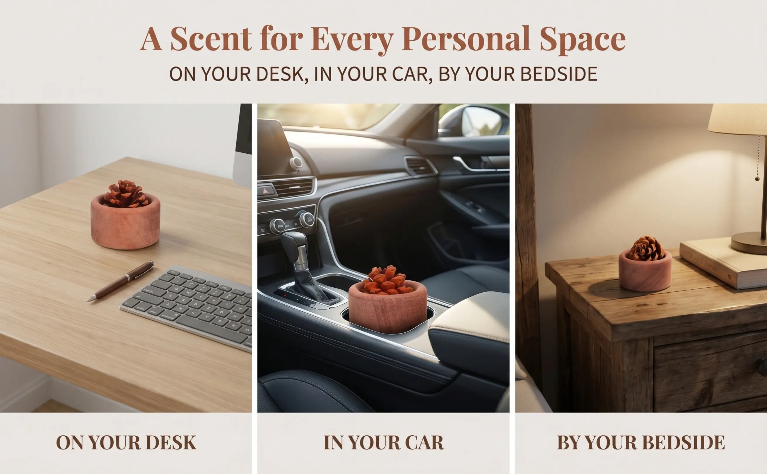 3Pcs Natural Wooden Aroma Diffuser Passive Oil Diffusers Round Portable for Car Home Office Bathroom Mini Essential Oil Diffuser