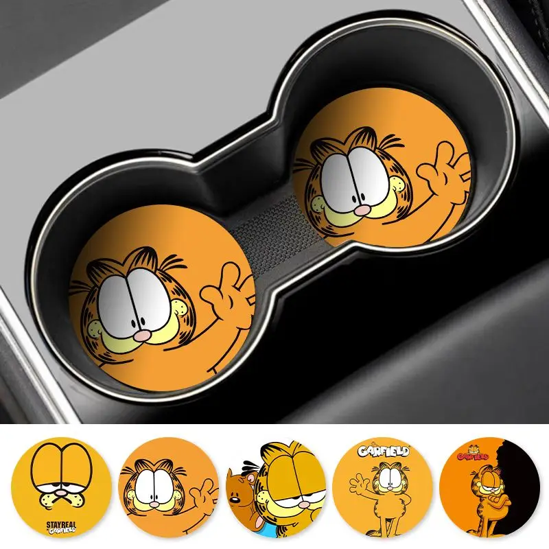 Cartoon Garfield Car Cup Coaster Universal Anti-Slip Auto Cup Holder Mat Interior Accessories