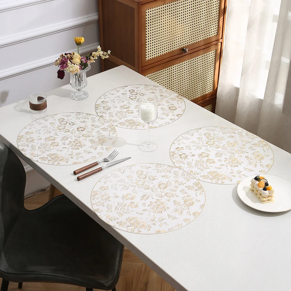 Round Luxury Small Flower Pattern Placemat Home Hotel Restaurant Anti Slip Waterproof Coffee Dining Table Decoration Mat Coaster