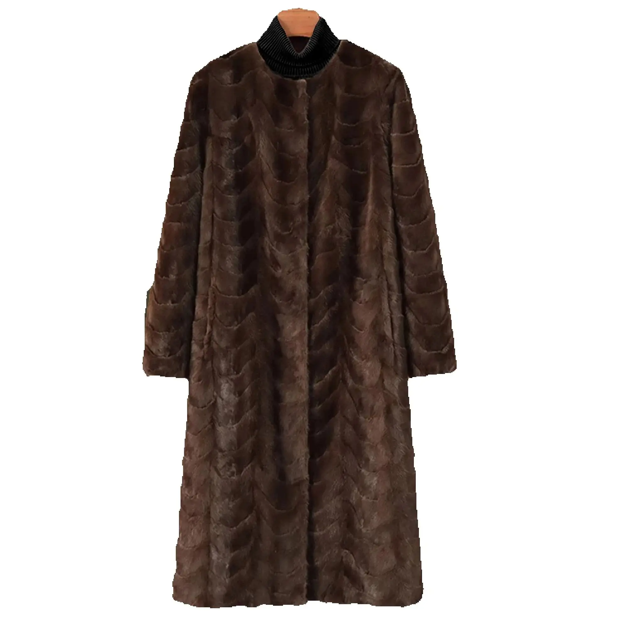 Hot Selling Women Real Mink Fur Coat Long Round Neck Belt High Quality Winter New Style Fashion Natural Mink Fur Coat