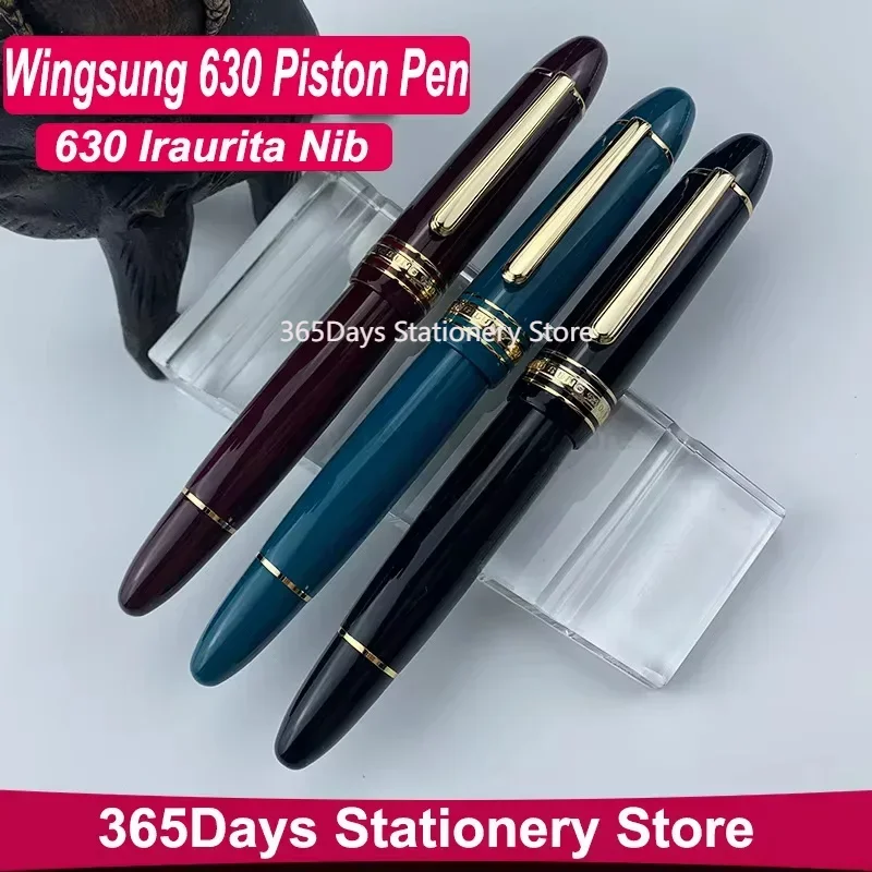 Wing Sung-Stylo plume à piston en résine dorée, stylo à clip, papeterie, écriture, cadeaux d\'affaires, bref, 630, 0.5mm, 0.7mm