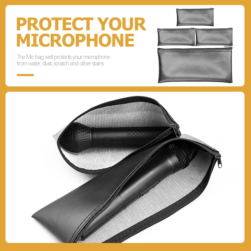 

4pcs Microphone Storage Bag Dust-proof Premium Pu Wear-resistant Portable Organizer For Travel Outdoor Gym Use