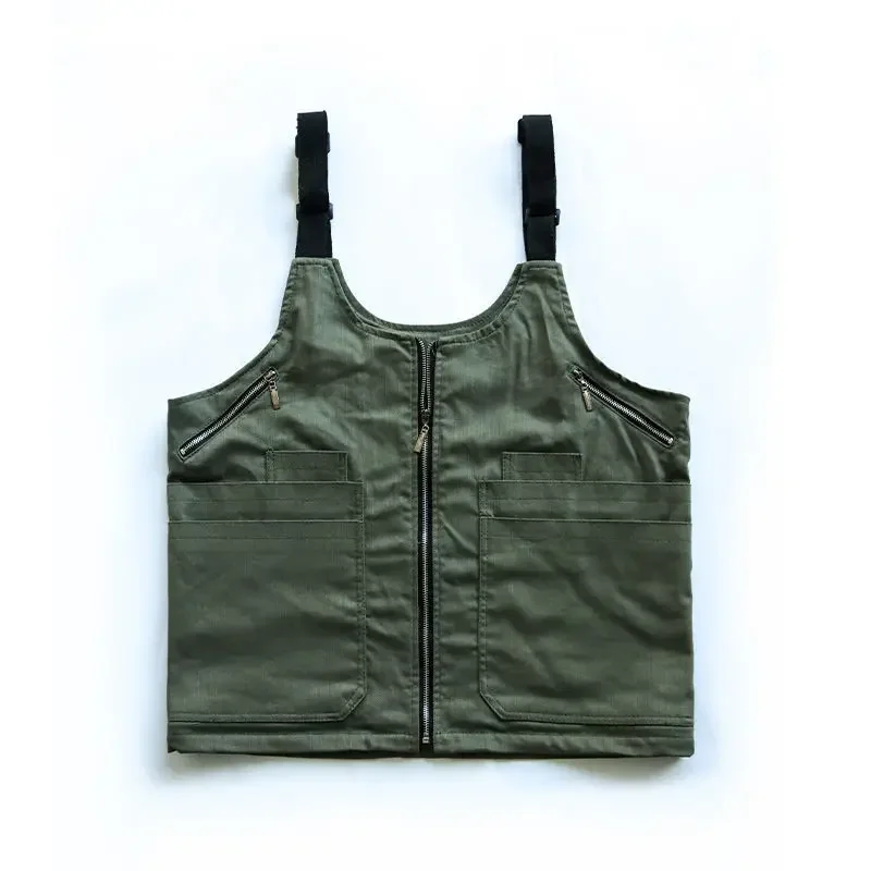 Maden Vintage Multi-Pocket Sleeveless Nylon Vest Amekaji Outdoor Deformable Tactical Vest Functional Dual Purpose Satchel Bag