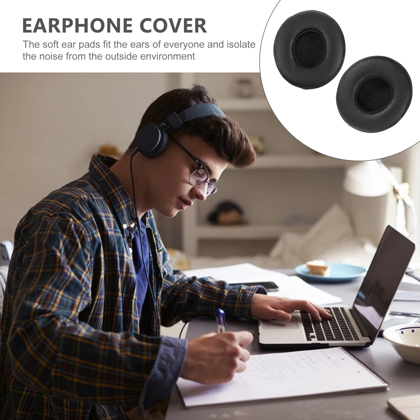 

2 Pcs Protein Earphone Soft Supple Headphone Protective Covers Replacement Ear Pads Noise Isolation for Music