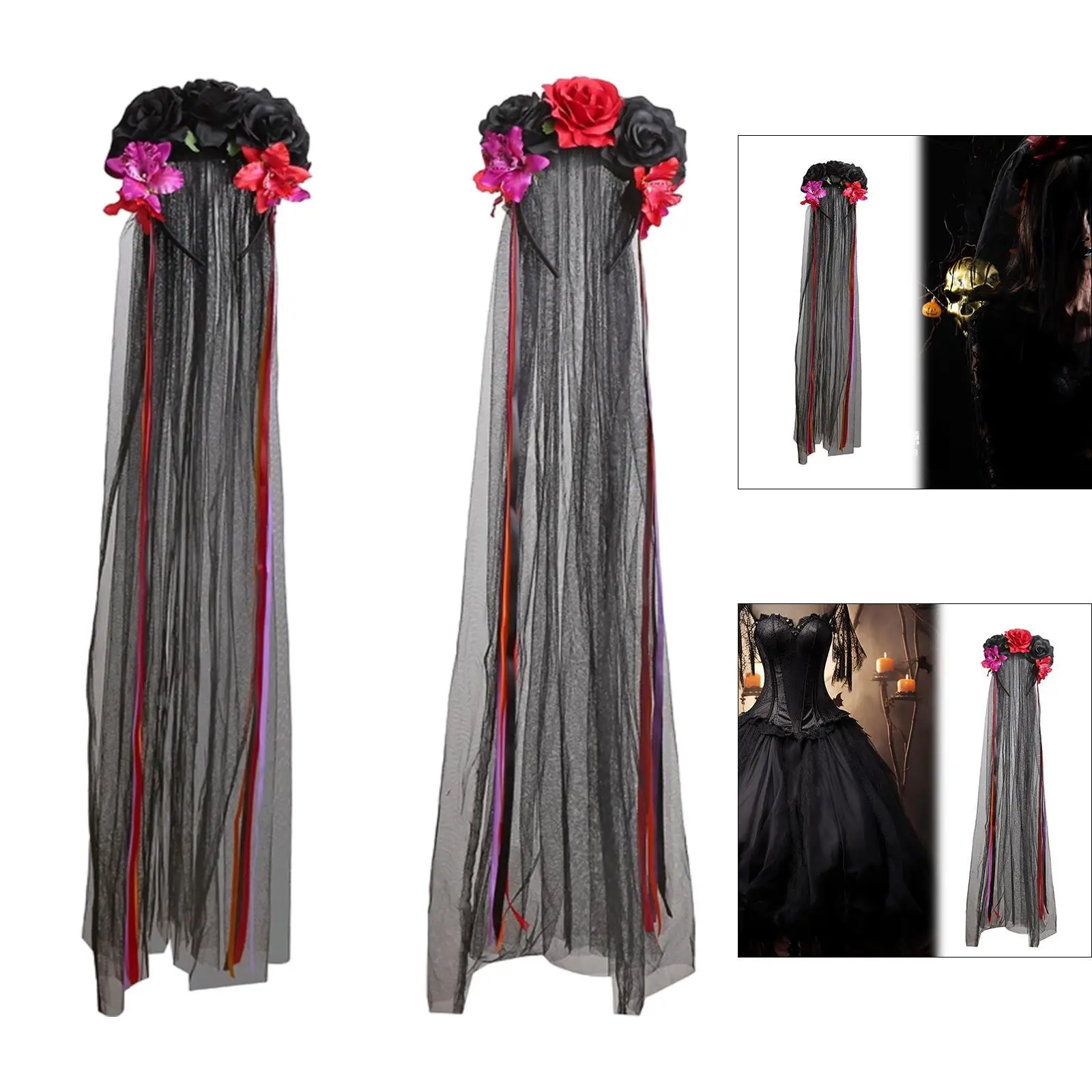 Halloween Rose Headband Cosplay Comfortable Rose Flower Hair Hoop for Carnival image 3