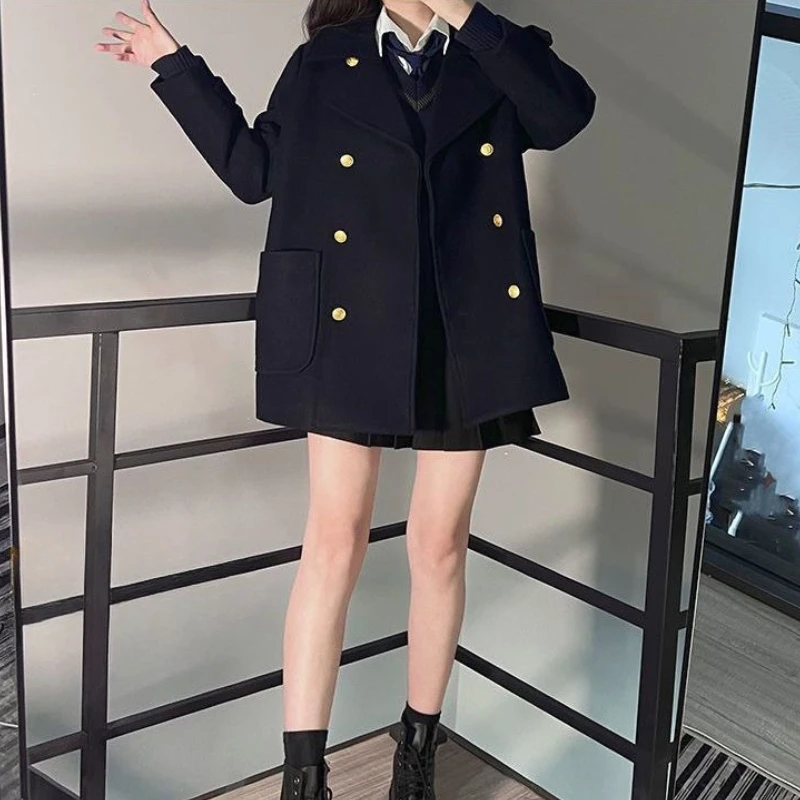 

Осенне-весеннее женское полушерстяное пальто, классическая двубортная куртка средней длины