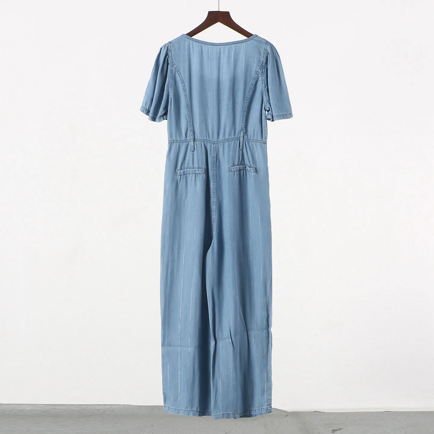 Lian Brand Women's Denim Jumpsuit Short Sleeve High Waist Spring New Style Retro Blue Color 100% Cotton Comfortable Fit