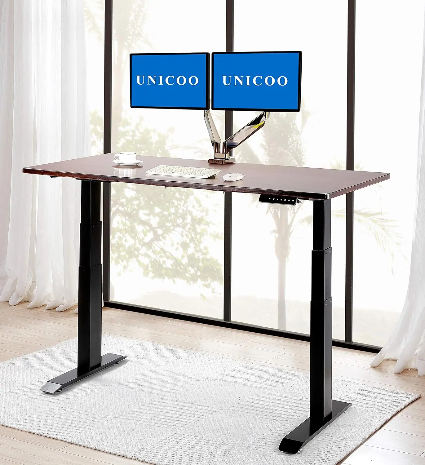 Electric Sit Stand Desk Adjustable Frame Dual Motor 3 Stage Lifting 4 Memory Keypad Gray Fits Top Size 43 787x236 315 Inches Max