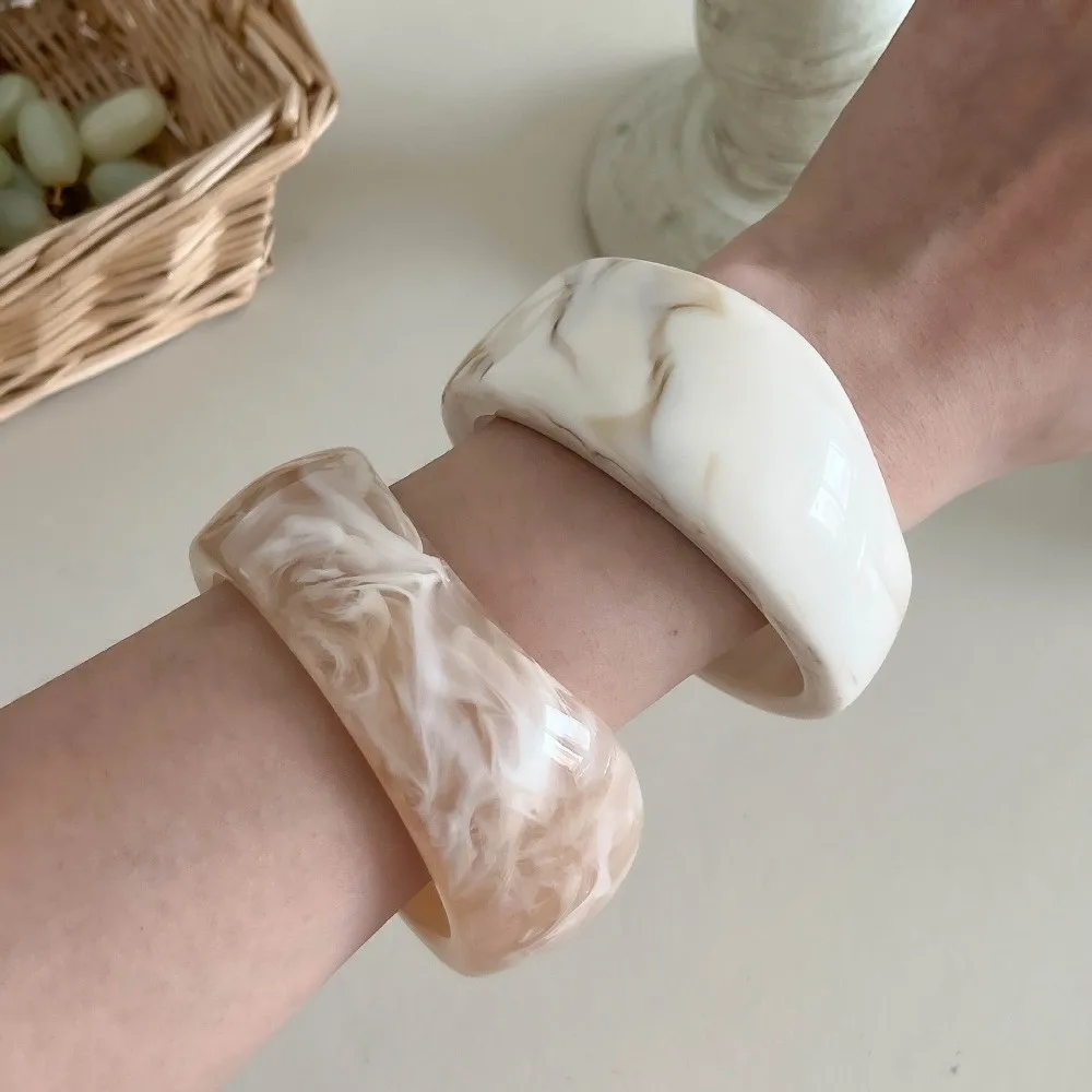 Vintage Smudged Irregular Resin Bracelet Thickened Geometric Wide Chunky Bangle Exaggerated Marbling Cuff Bracelet Gifts