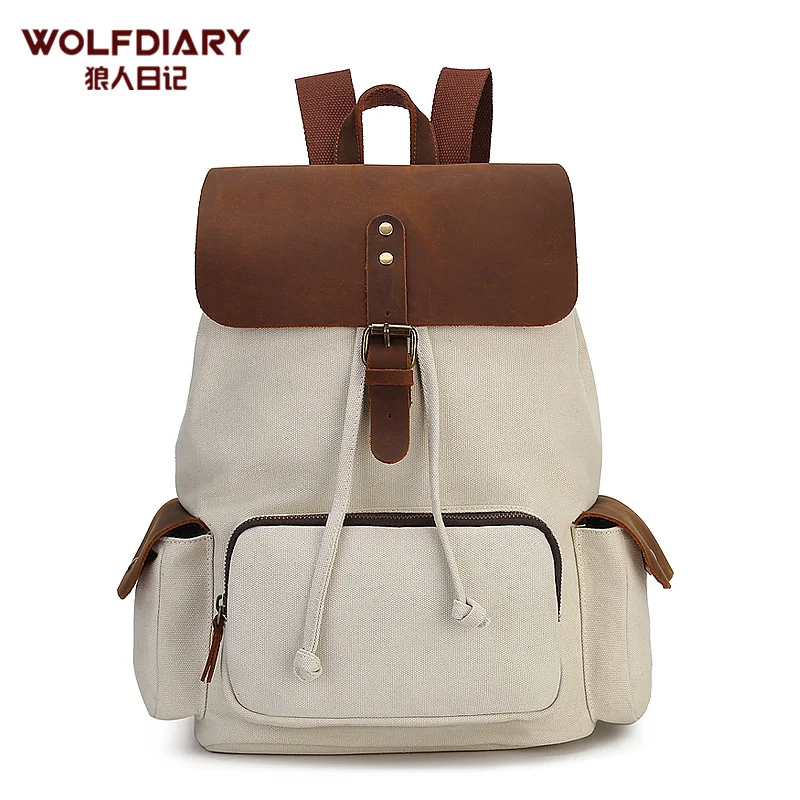 

Classic Vintage Canvas Backpack Men Women Bags Multifunction Student Leather School Bag Neutral Portable Laptop Rucksacks