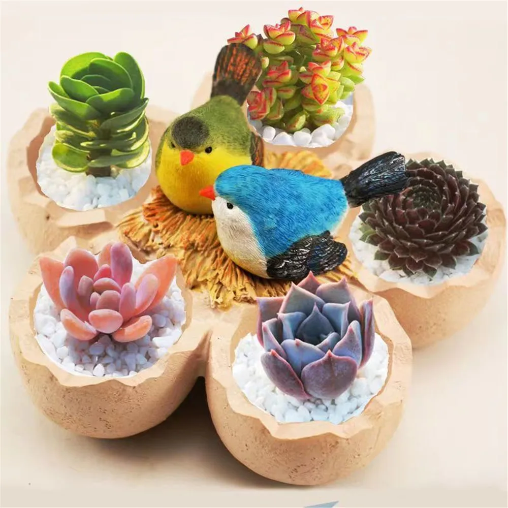 Creative Eggshell Flower Pot Chicken/Bird Nest Flowerpots 5 Egg House Succulent Planters Henhouse Planter Decorative for Garden