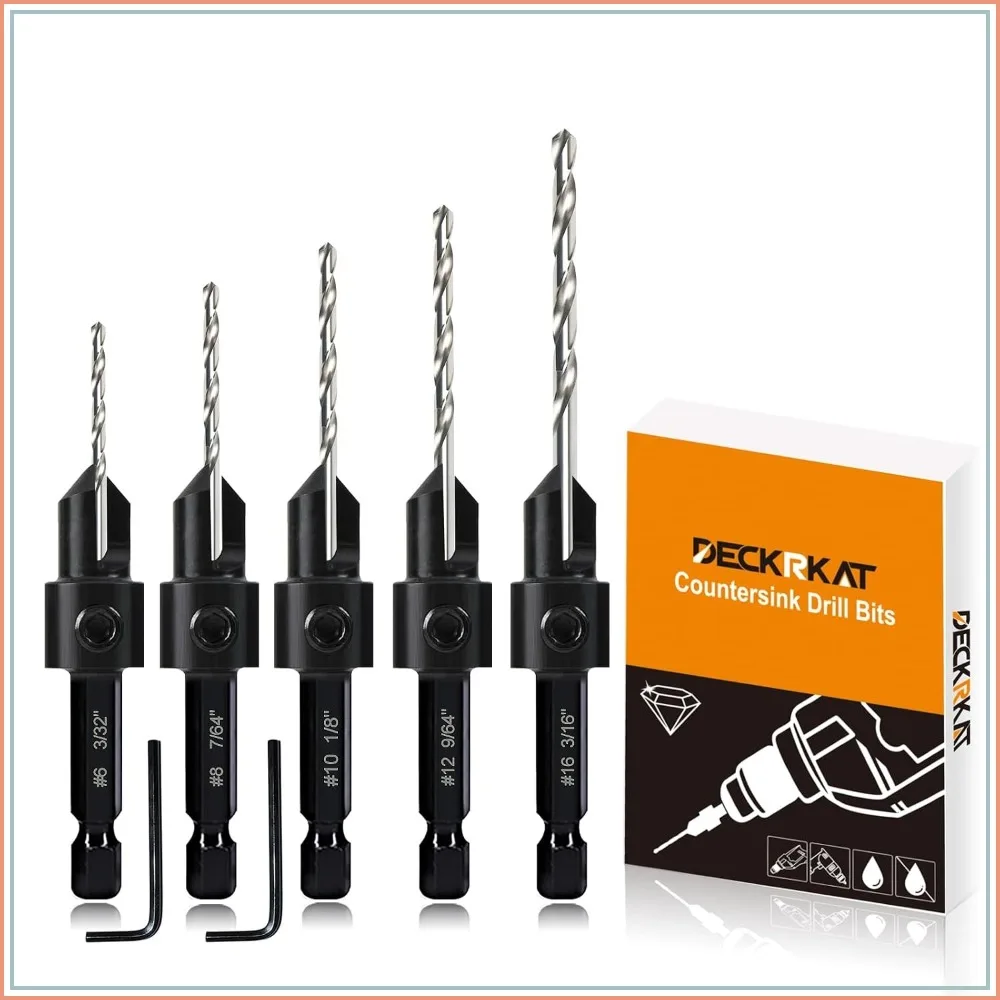 

3-in-1 Countersink Drill Bit Set for #6-16 Screws, 82° Chamfer, Adjustable Depth, 1/4" Hex Shank