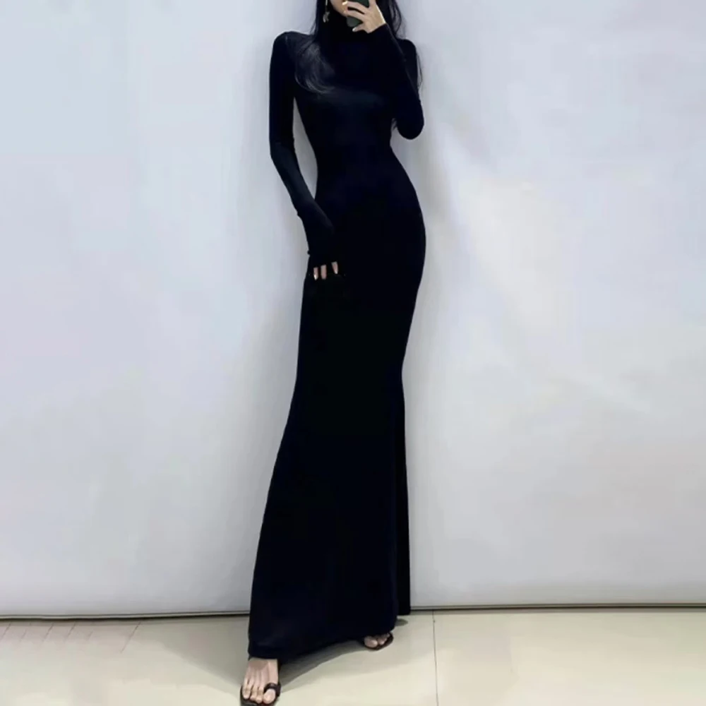 TWOTWINSTYLE Colorblock Slimming Fashion Dresses for Women High Neck Long Neck Patchwork Stripe Dress Female Clothing Style New