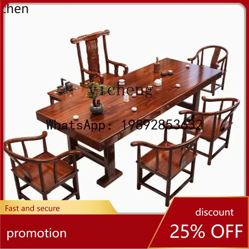 

YFY Solid Wood Large Board Tea Table and Chair Combination New Chinese Style Household Kung fu zen Tea Brewing Table Tea Set