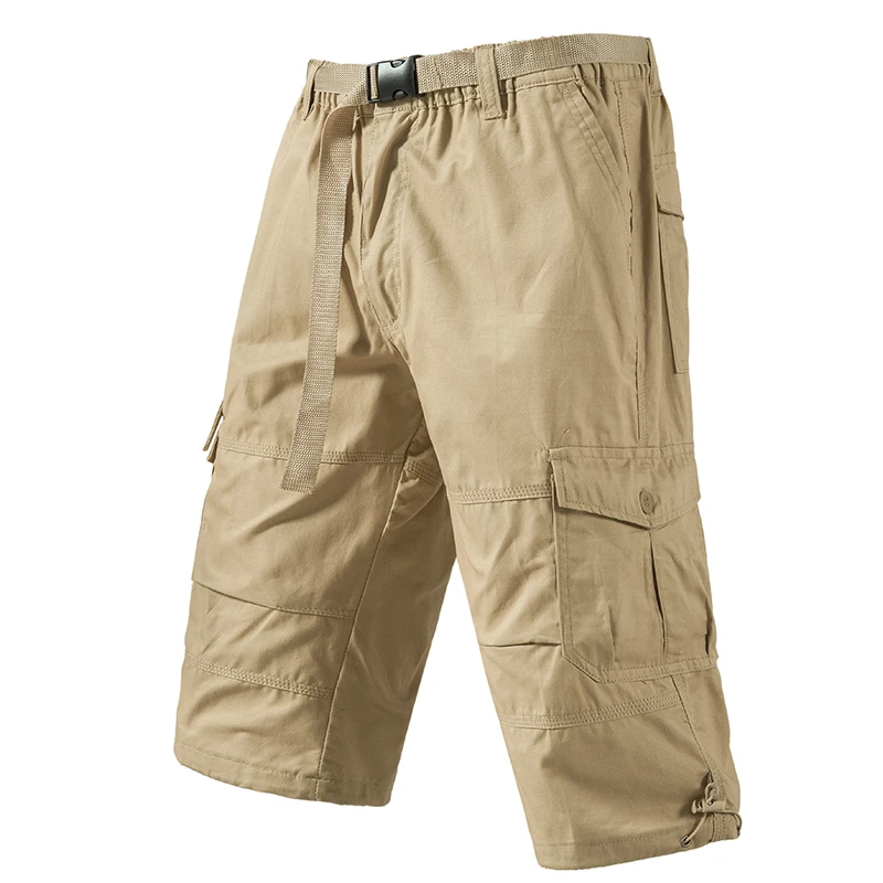 Mens Cargo Shorts 100% Cotton Casual Running Shorts Elastic Waist Hiking Outdoor with a Belt - Image 5
