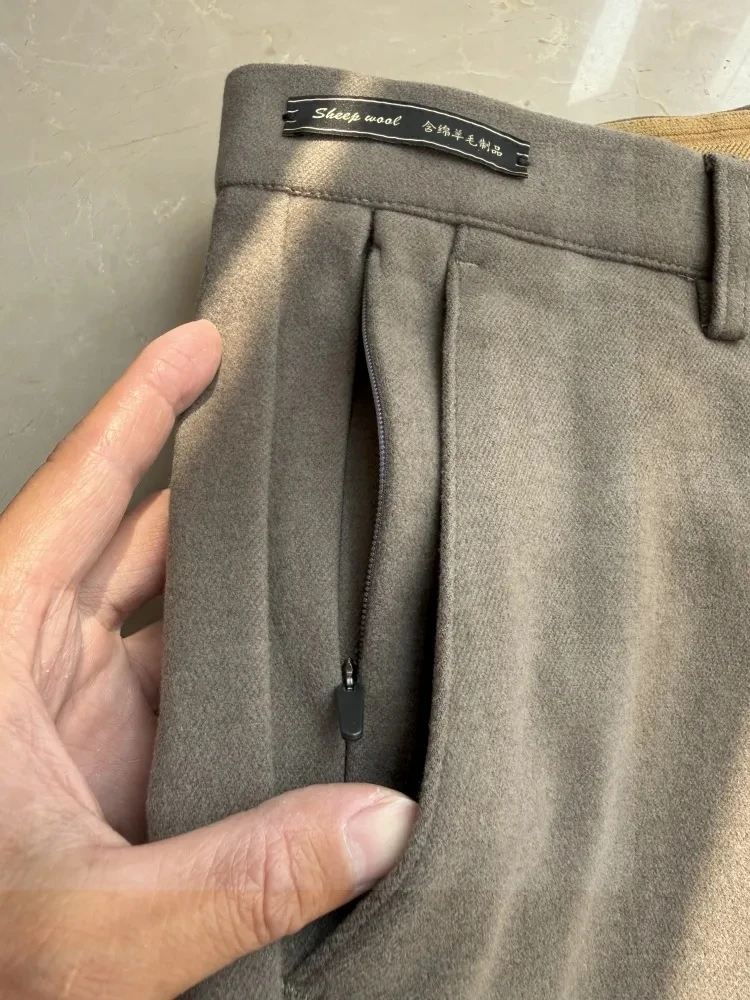 

Ele Men's Thiened Woolen Suit Pants High-end European Sle Busin Casual Straight Leg Warm Winter Trousers