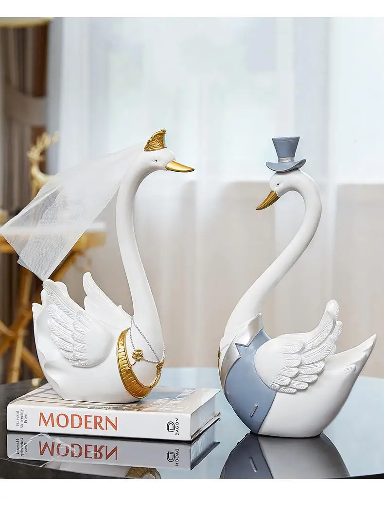 Imagem -02 - Modern Veiled Swan Resina Artesanato Decoração de Casa Casal Decorações Presente de Casamento Desktop Ornamentos