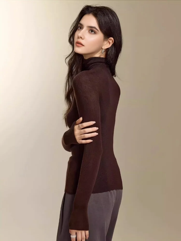 SuyaDream, Women Turtleneck Pullovers, 100%Merino Wool, High Collar, Whole Garment Sweaters, 2025 Fall Winter Slim Warm Top