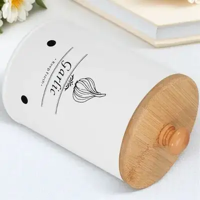 

Bamboo Lid Storage Bucket Multi-Purpose Kitchen Garlic Ginger Keeper Egg Storage Container Home Restaurant Space Saving
