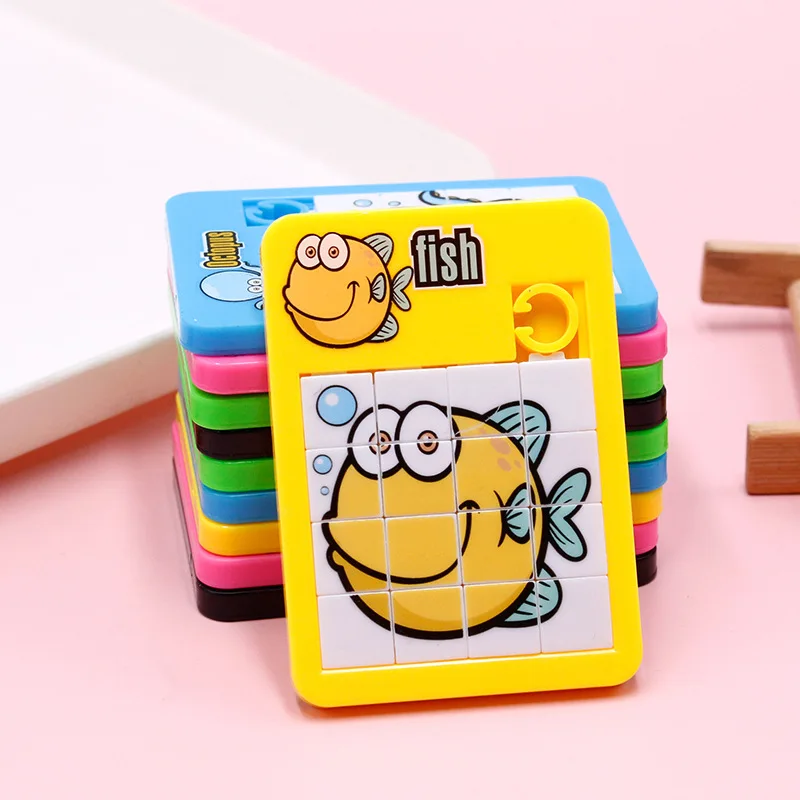 4Pcs 16 Frame Cartoon Animal Puzzle Sliding Puzzle Intellectual Toys for Kids Birthday Party Favors Treat Guest Pinata Filler